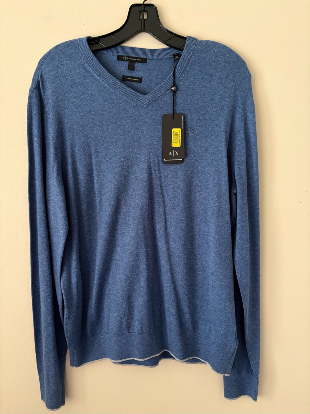Armani Exchange Men's V-Neck Cotton/Cashmere Sweater in Heather Blue Sz. L New
